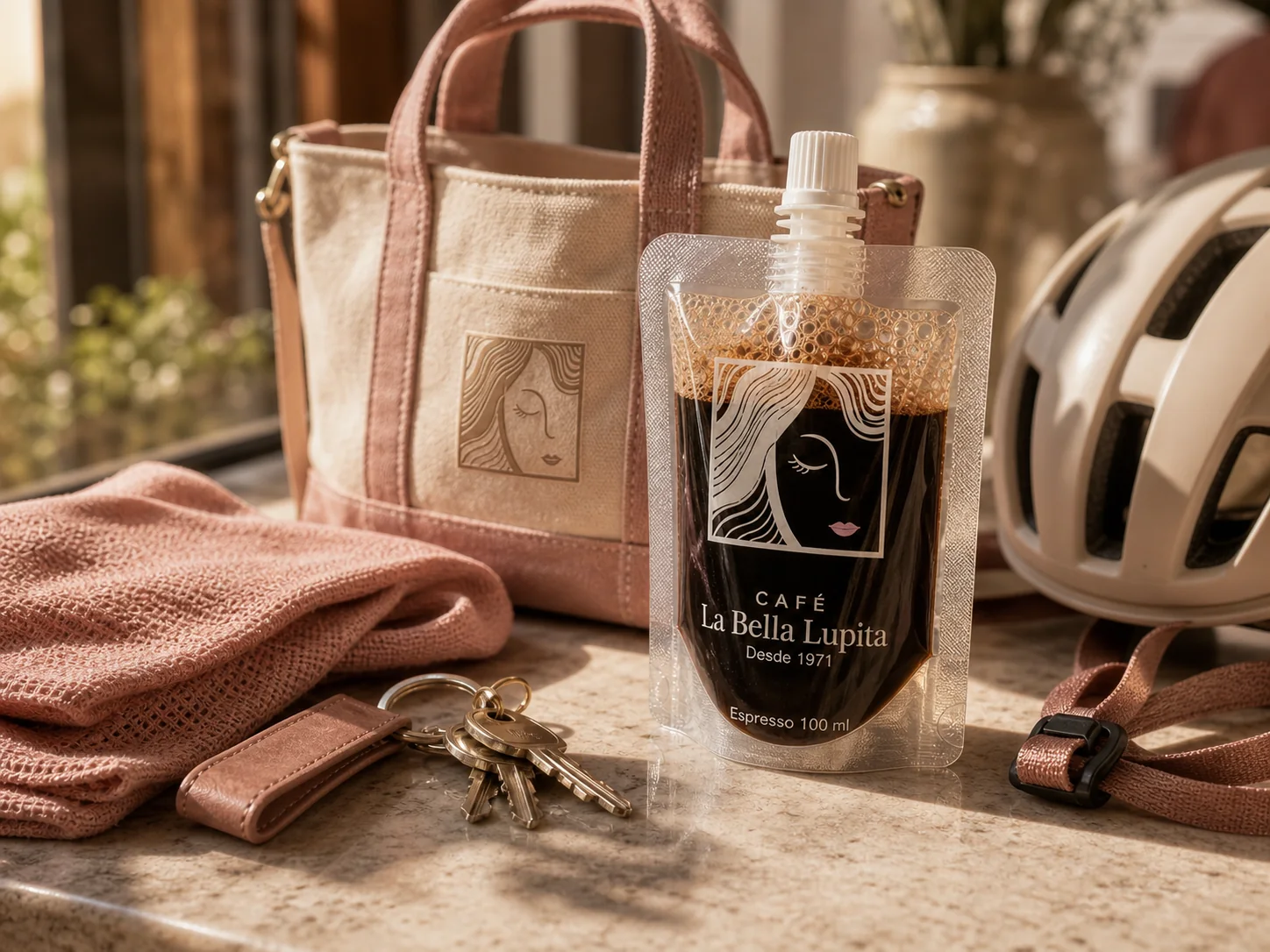 Espresso portable 100 ml junto a accesorios de rutina activa